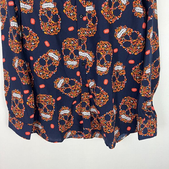 NWOT Simon Banks Pumpkin Skull Boo Long Sleeve Button Front Shirt Size Medium M - Picture 3 of 9